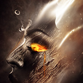 Design a Unique Wooden Face with Fiery Eye and Tear in Photoshop