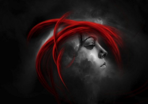 Парящая голова с огненными волосами в Фотошопе