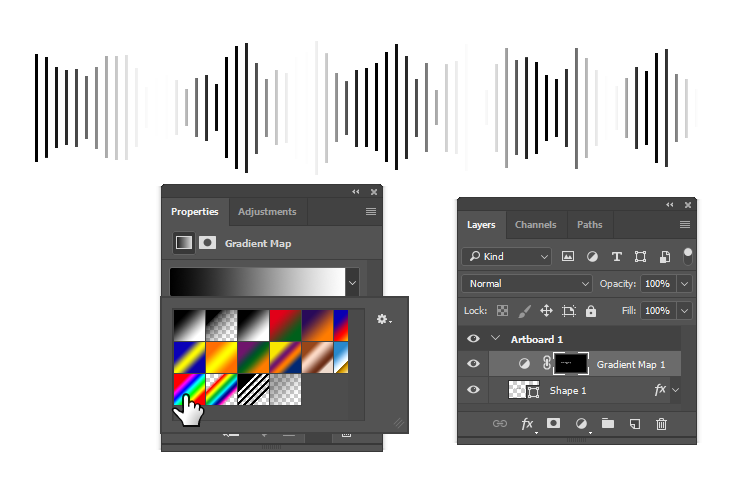 Draw an Audio Wave Using gradient-map in Photoshop - screenshot