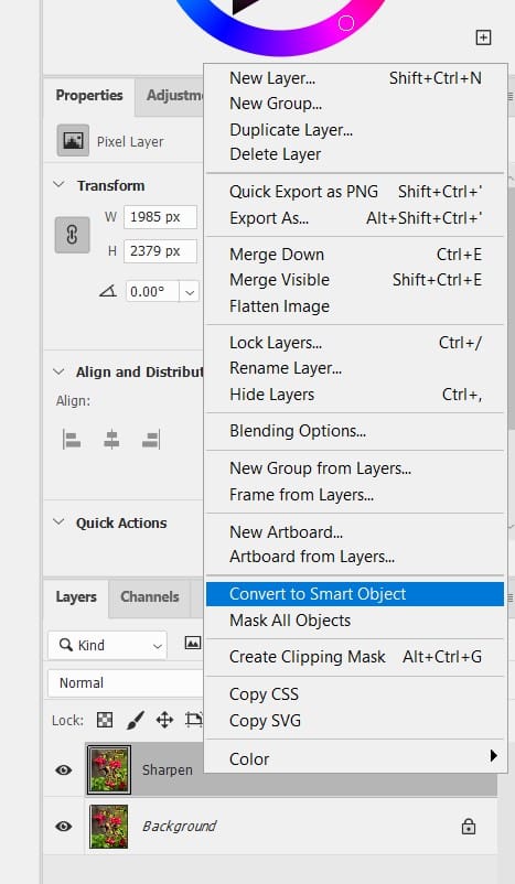 convert to smart object