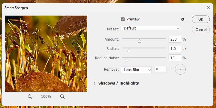 smart sharpen controls