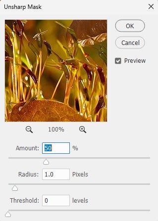 unsharp mask controls
