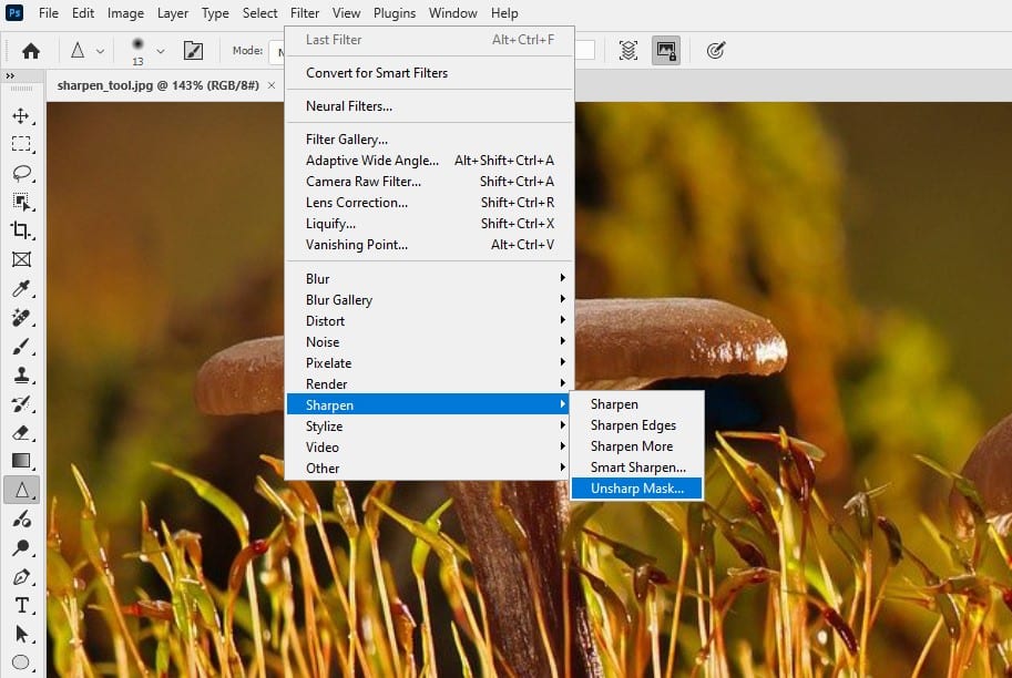 Unsharp Mask menu location