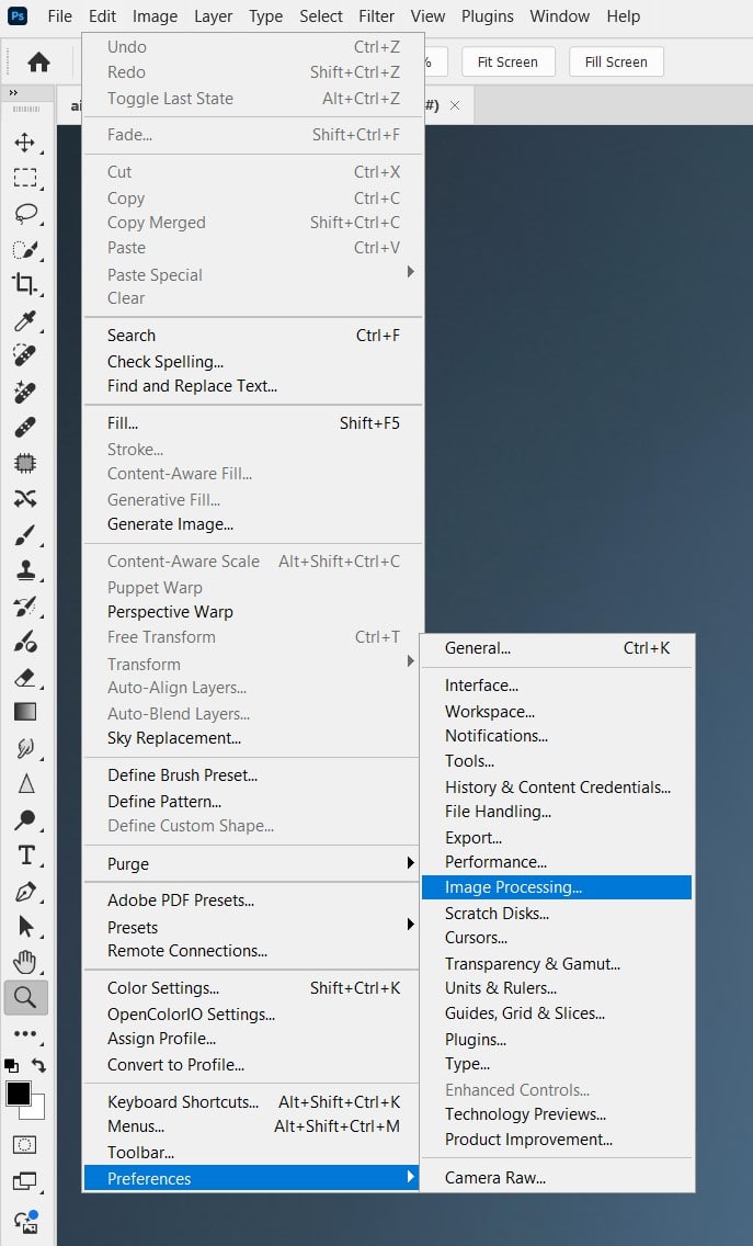 Preferences > Image Processing