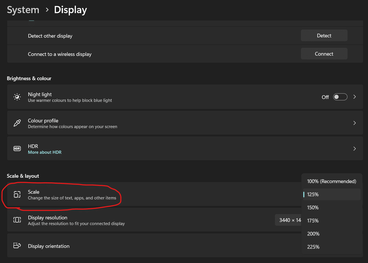 monitor display scale setting