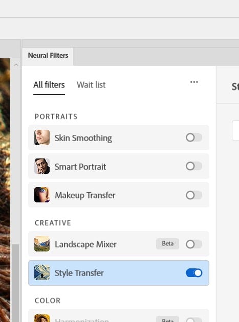 Style Transfer in Neural Filter