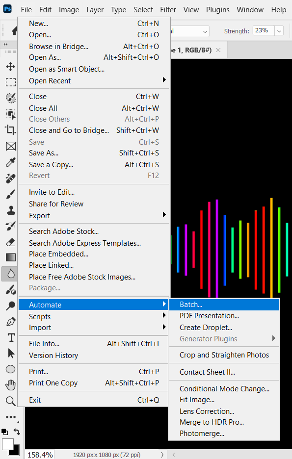 File > Automate > Batch