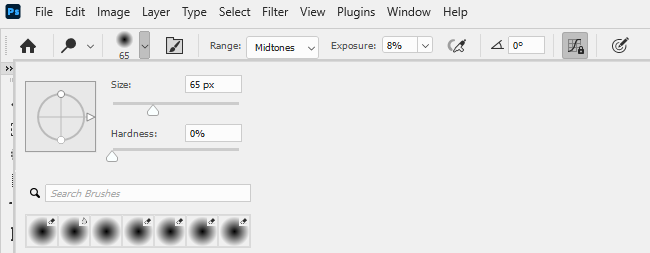 dodge and burn brush settings