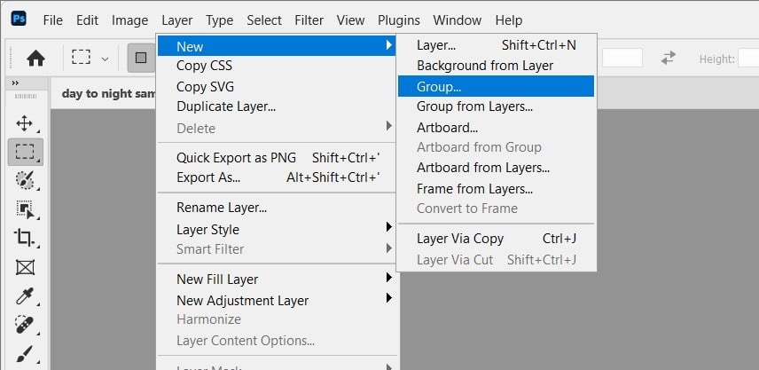 Layer Group menu location
