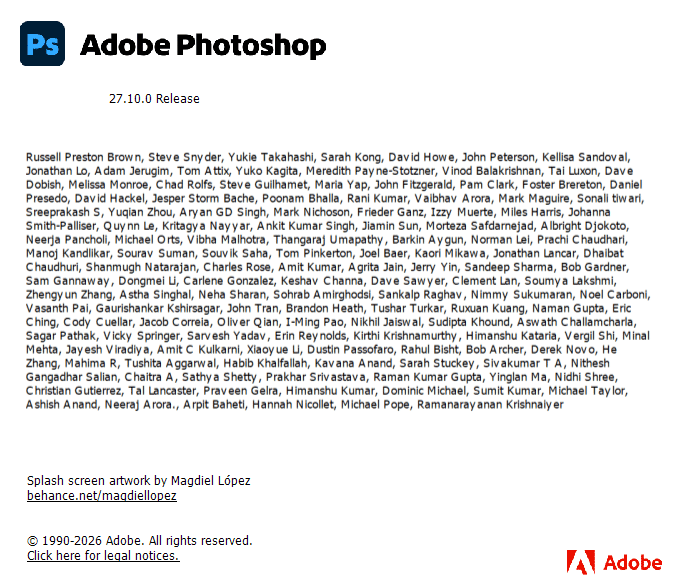 Adobe Photoshop version number