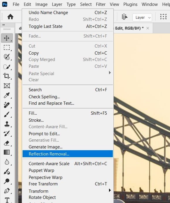 Edit > Reflection Removal